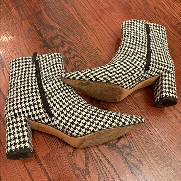 J. Crew Black and White Houndstooth Heeled Boots AB116 - Picture 2 of 8